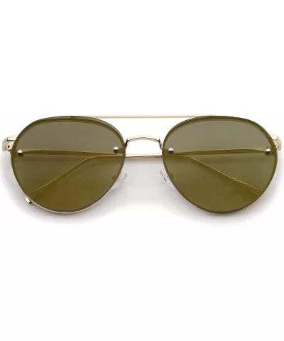 Modern Slim Temple Brow Bar Rimless Colored Mirror Flat Lens Aviator Sunglasses 59mm - Gold / Gold Mirror - C812MA6YZHY $13.2...