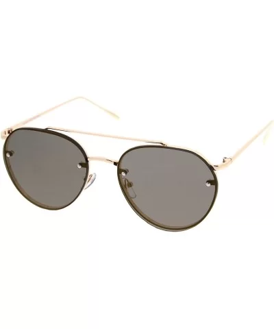 Modern Slim Temple Brow Bar Rimless Colored Mirror Flat Lens Aviator Sunglasses 59mm - Gold / Gold Mirror - C812MA6YZHY $13.2...