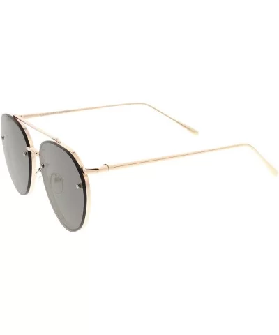 Modern Slim Temple Brow Bar Rimless Colored Mirror Flat Lens Aviator Sunglasses 59mm - Gold / Gold Mirror - C812MA6YZHY $13.2...