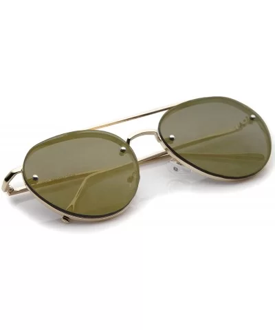 Modern Slim Temple Brow Bar Rimless Colored Mirror Flat Lens Aviator Sunglasses 59mm - Gold / Gold Mirror - C812MA6YZHY $13.2...