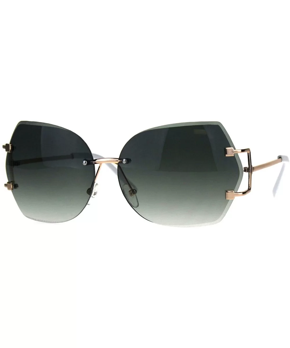 Womens Rimless Fashion Sunglasses Stylish Beveled Gradient Lens - Gold (Green Smoke) - CK188AGY25N $16.55 Square