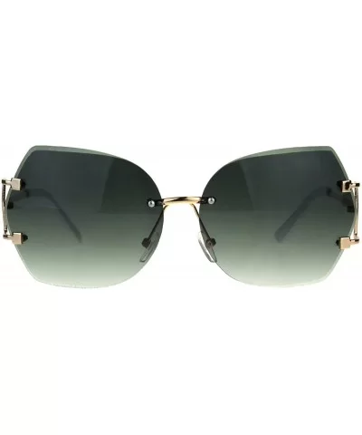 Womens Rimless Fashion Sunglasses Stylish Beveled Gradient Lens - Gold (Green Smoke) - CK188AGY25N $16.55 Square