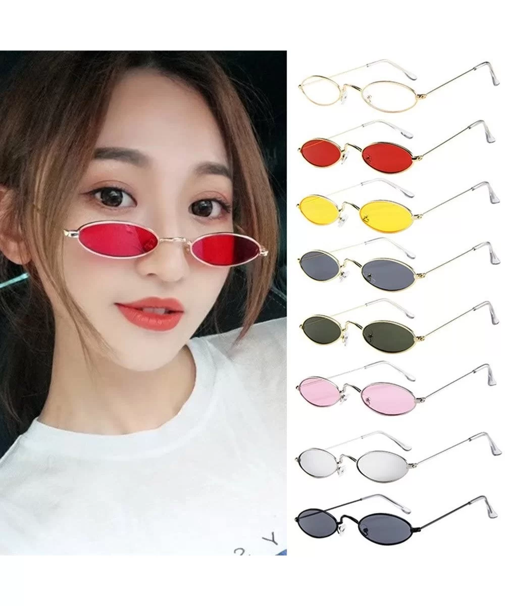 Womens Sunglasses Vintage Oval Sun Glasses Slender Metal Frame Shades Candy Colors Eyewear for Man and Woman - D - CN194TGD73...