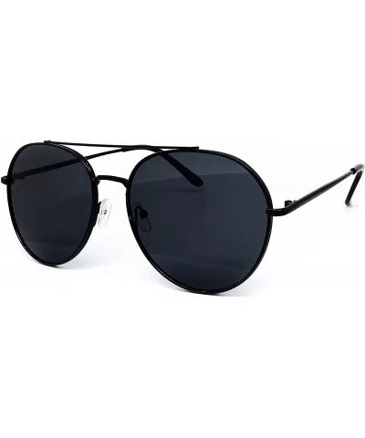 P7151-1 Premium Metal Frame Mirrored Retro fashion Oval Aviator Vintage Sunglasses - Black - CB18QI3X4Y0 $21.31 Sport
