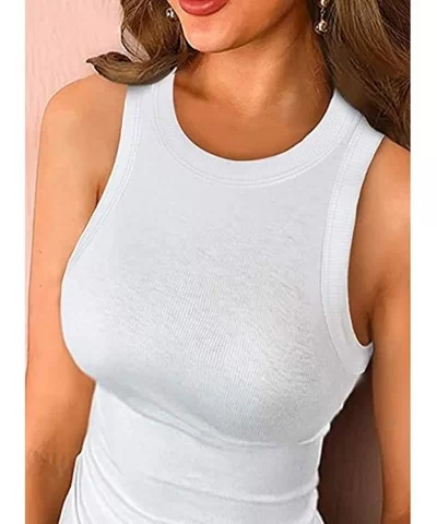 Women Tank Top Sleeveless Basic Cami Top Shirt Slim Knit Ribbed Racerback Blouse Casual Solid Tops Tee - White - CW199UT5ELN ...