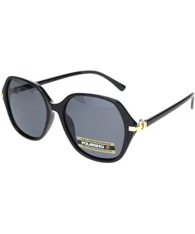 Polarized Womens 90s Metal Jewel Hinge Plastic Butterfly Sunglasses - Black Gold Solid Black - CD18ONNOQGU $17.76 Butterfly