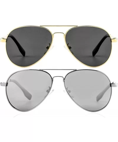 2-Pack Polarized Small Aviator Sunglasses for Small Face Women Men Juniors - 52mm - CQ196MM8GHZ $33.95 Aviator