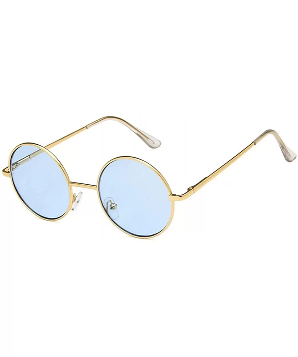 Unisex Sunglasses Retro Silver Grey Yellow Drive Holiday Round Non-Polarized UV400 - Gold Blue - CV18RKD5Z72 $10.88 Round