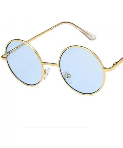 Unisex Sunglasses Retro Silver Grey Yellow Drive Holiday Round Non-Polarized UV400 - Gold Blue - CV18RKD5Z72 $10.88 Round