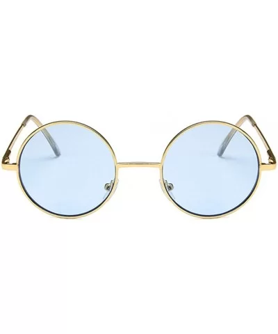 Unisex Sunglasses Retro Silver Grey Yellow Drive Holiday Round Non-Polarized UV400 - Gold Blue - CV18RKD5Z72 $10.88 Round