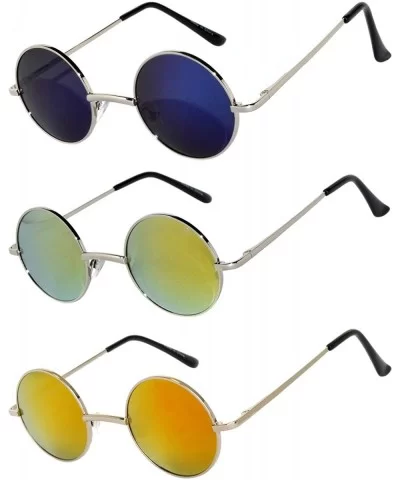Set of 3 Pairs Round Retro Vintage Circle Sunglasses Colored Metal Frame Small model 43 mm - C6184Y825SM $12.13 Round