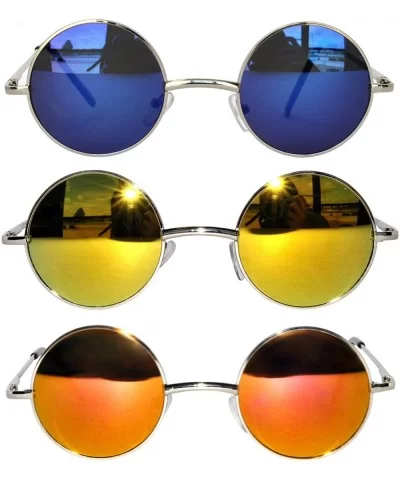 Set of 3 Pairs Round Retro Vintage Circle Sunglasses Colored Metal Frame Small model 43 mm - C6184Y825SM $12.13 Round