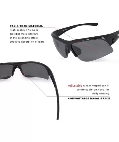 Polarized Sunglasses Protection Cycling - 05-shiny Black Frame Grey Lens - CI1967SZKZH $35.81 Rimless