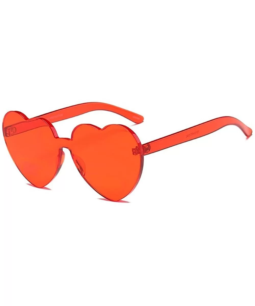 Women Heart Eyewear Rimless Lovely Ultra-Bold Colorful Mono Block Sunglasses - Red - CG188085Z8A $19.11 Rimless