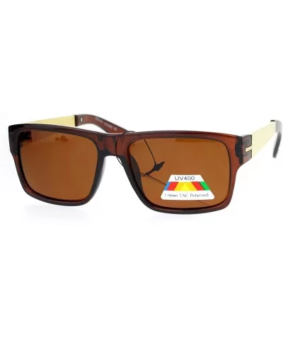 Mens Polarized Rectangular Sport Metal Arm Sunglasses - Shiny Brown - C112NSW1AZB $17.43 Rectangular