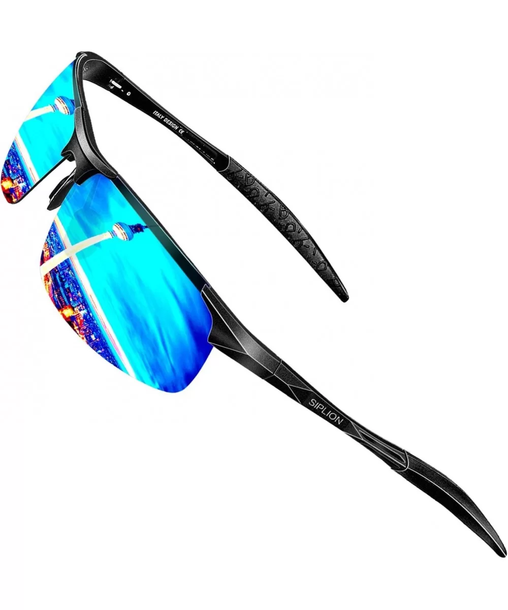 Men's Driving Polarized Sport Sunglasses Al-Mg Metal Frame Ultra Light - Black Frame/Blue Mirrored Lens - CE18DWDWU33 $37.38 ...