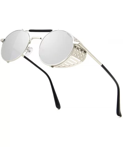 Steampunk Style Round Vintage Polarized Sunglasses Retro Eyewear UV400 Protection Matel Frame - C2199ARD85Y $20.73 Oversized