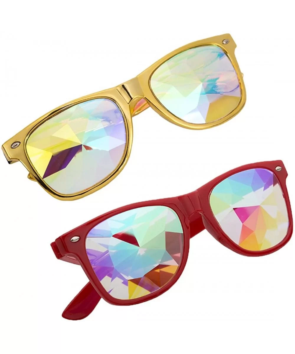 Kaleidoscope Glasses Festival Cosplay Rainbow Prism Sunglasses Goggles - red+yellow(square) - C118QXMUOLC $34.00 Square