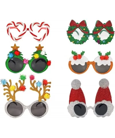 Christmas Glitter Pompom Tree Santa Candy Cane Party Favors Sunglasses Mask Set - 6 Pack - CV18ZT98GDR $20.63 Wayfarer