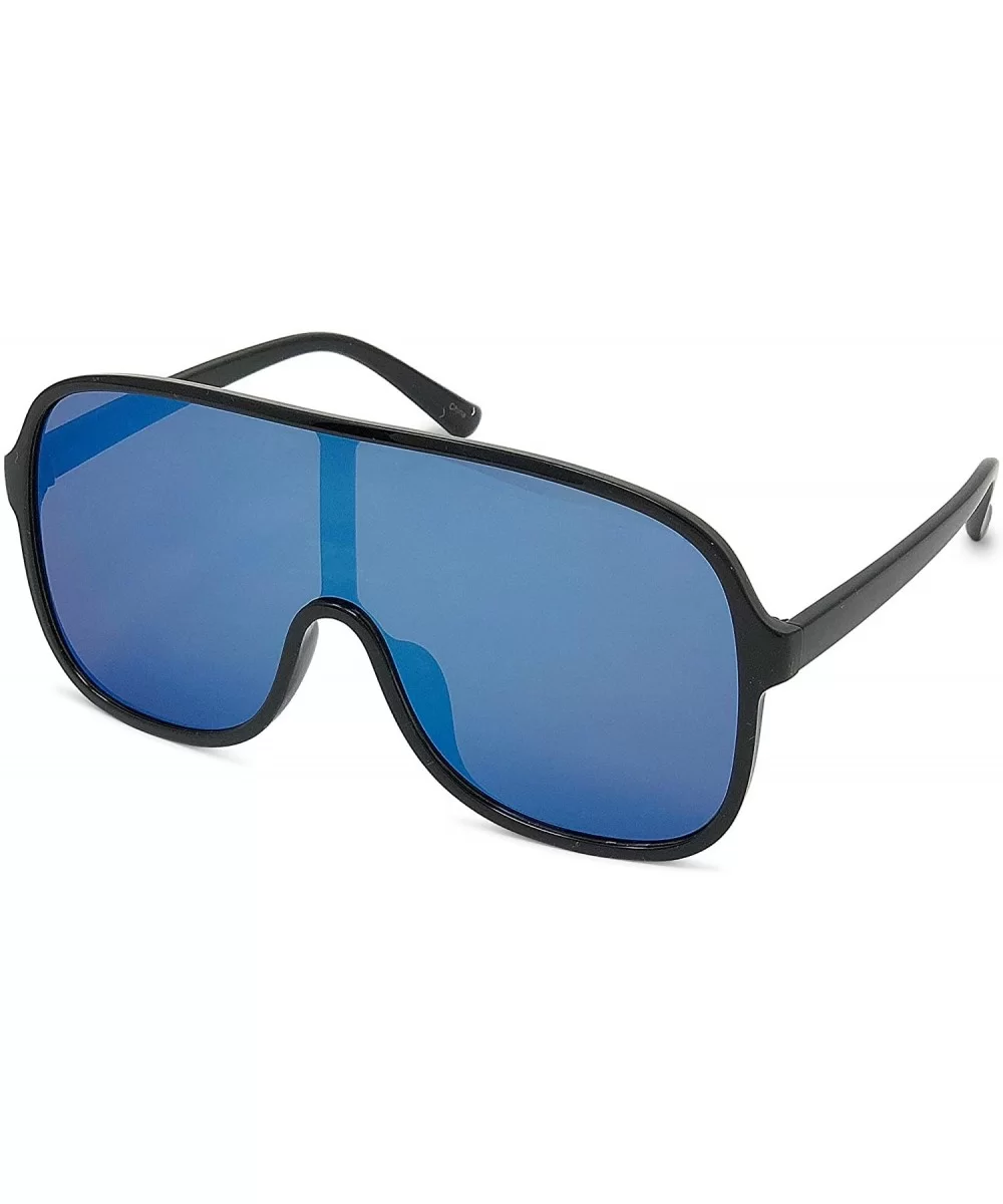 Large Flat Face Modern Aviator Style Sunglasses - Black/Blue - CW18KKZX8DR $13.84 Aviator