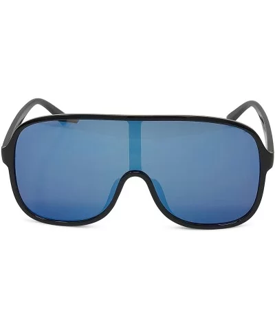 Large Flat Face Modern Aviator Style Sunglasses - Black/Blue - CW18KKZX8DR $13.84 Aviator