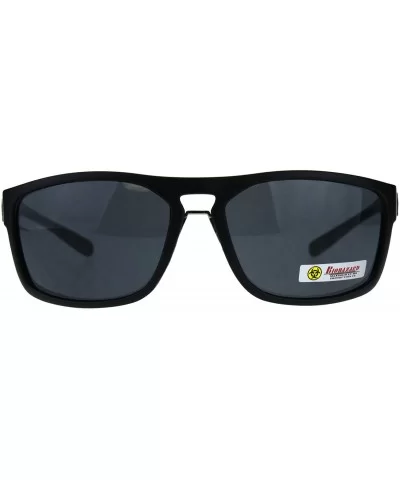 Mens Biohazard Gangster Rectangular Warp Around Sunglasses - All Black - CR18C4WDX76 $12.85 Sport