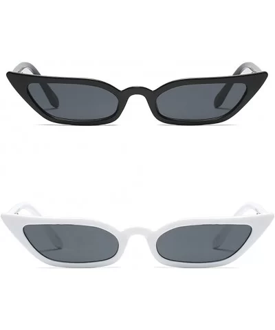 Vintage Retro Cateye Sunglasses for Women Narrow Skinny Small Cat Eye Glasses - Black+white - CL18D848OUI $24.61 Square