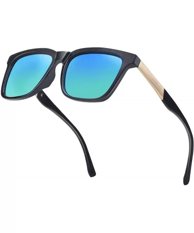 Square Oversized Polarized Sunglasses Vintage Men Women Shades - Blue Lens/Black Frame - CA1945Z443M $18.53 Oversized