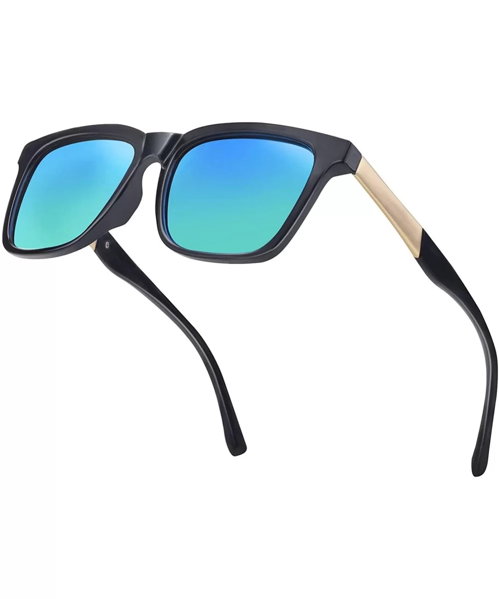 Square Oversized Polarized Sunglasses Vintage Men Women Shades - Blue Lens/Black Frame - CA1945Z443M $18.53 Oversized