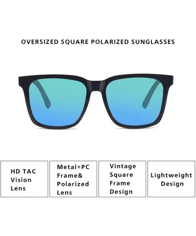 Square Oversized Polarized Sunglasses Vintage Men Women Shades - Blue Lens/Black Frame - CA1945Z443M $18.53 Oversized