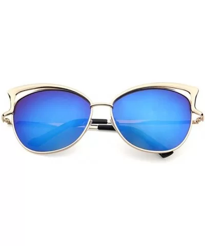 Sunglasses for Women Men - Cat Ear Sunglasses Metal Frame Sunglasses Classic Tone Mirror Sunglasses (Blue) - Blue - C418DKAOM...