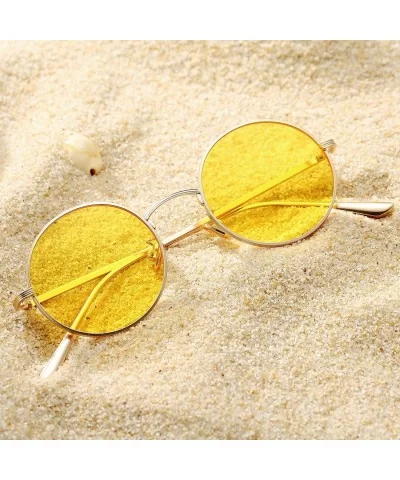 Vintage Round Metal Sunglasses John Lennon Style Small Unisex Sun Glasses - A5 Gold Frame/Yellow Lens - C8189I8RRW2 $17.13 Round