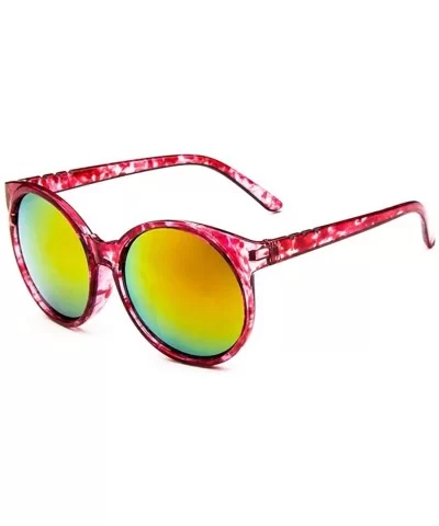Women's Plastic Full Frame Iridium Mirrored Circle Lens Round Sunglasses - Red Floral+orange Lens - C4189RIAU5O $11.46 Oval