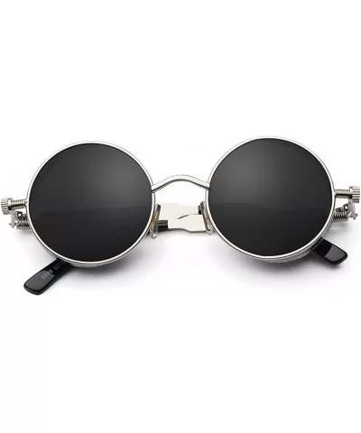 Retro Round Sunglasses Men Polarized Mirror Steampunk Sun Glasses for Women - Silver With Black - C918KEYEW0N $14.41 Round