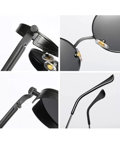 Retro Round Sunglasses Men Polarized Mirror Steampunk Sun Glasses for Women - Silver With Black - C918KEYEW0N $14.41 Round