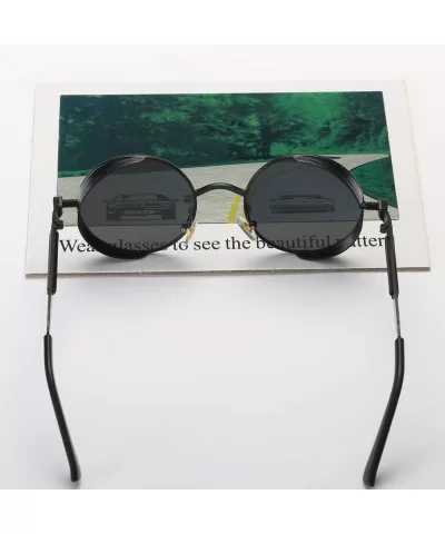 Retro Round Sunglasses Men Polarized Mirror Steampunk Sun Glasses for Women - Silver With Black - C918KEYEW0N $14.41 Round