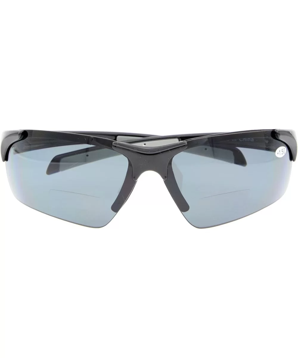 Bifocal Sunglasses with Wrap-Around Sport Design Half Frame for Men and Women - Shiny Black - C118C3L6ER4 $24.77 Wrap