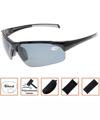 Bifocal Sunglasses with Wrap-Around Sport Design Half Frame for Men and Women - Shiny Black - C118C3L6ER4 $24.77 Wrap