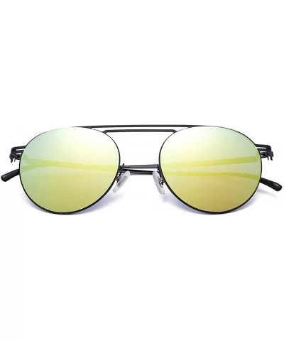 Round Fashion Metal Frame Sunglasses for men women- Sun Glasses Shades with Uv400 - Yellow - CF18G93CY7D $18.54 Round