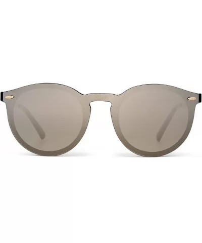 Mirrored Rimless Sunglasses Reflective One Piece Round Eyeglasses for Women Men - Shiny Black / Mirror Silver - C0186522WMU $...