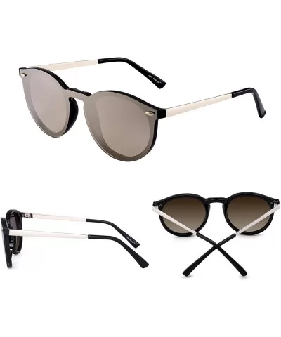 Mirrored Rimless Sunglasses Reflective One Piece Round Eyeglasses for Women Men - Shiny Black / Mirror Silver - C0186522WMU $...