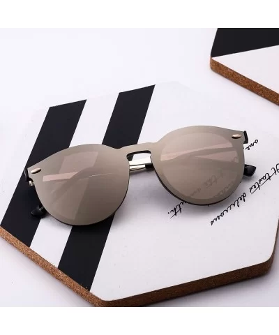 Mirrored Rimless Sunglasses Reflective One Piece Round Eyeglasses for Women Men - Shiny Black / Mirror Silver - C0186522WMU $...