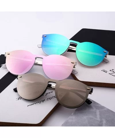 Mirrored Rimless Sunglasses Reflective One Piece Round Eyeglasses for Women Men - Shiny Black / Mirror Silver - C0186522WMU $...