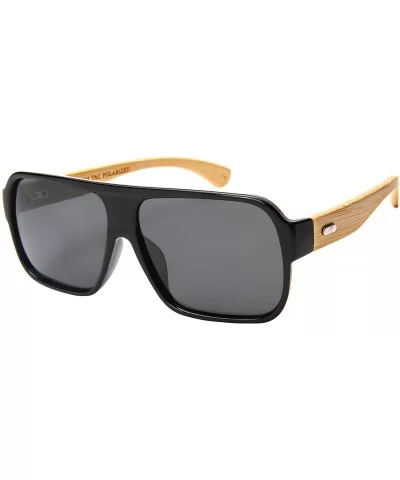 Retro Square Wooden Bamboo Sunglasses Polarized Lens 540846BM-P - Black - CF1827REW8C $22.65 Aviator