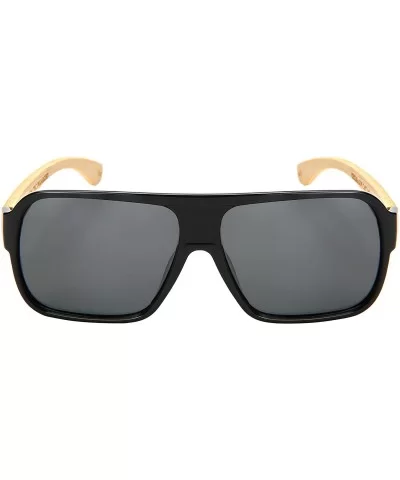 Retro Square Wooden Bamboo Sunglasses Polarized Lens 540846BM-P - Black - CF1827REW8C $22.65 Aviator