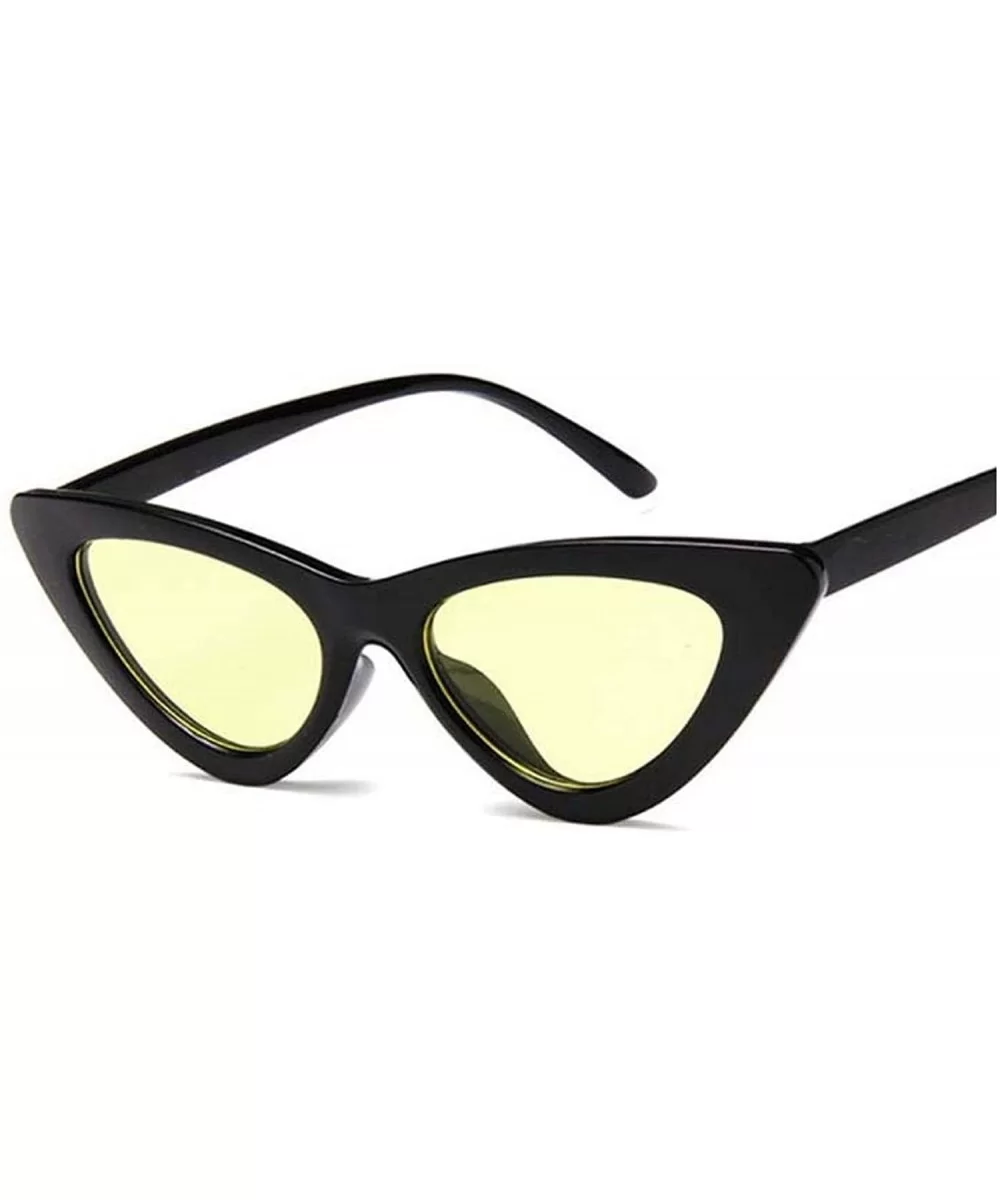 Cat Eye Women Sunglasses Fashion Luxury Brand Designer Lady Female Mirror Points Sun Glasses - Black Yellow - CN198ZTMX9Y $55...