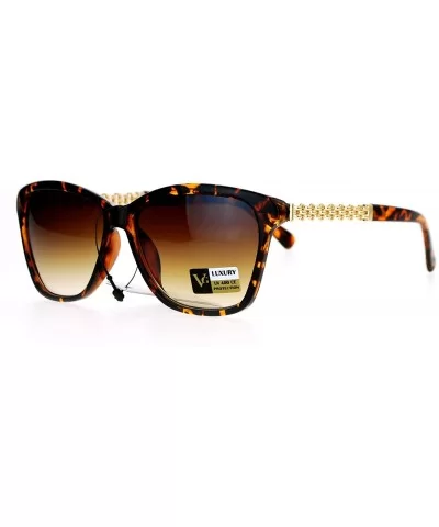 VG Eyewear Womens Chain Arm Jewel Diva Cateye Horn Rim Sunglasses - Brown Beige - CP128KMUG05 $13.83 Rectangular