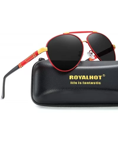 Polarized Oval Sunglasses for Mens Driving Fishing Blue lens UV 400 Protection Alloy Black Frame - Red - CW18AUSI4M5 $21.27 S...