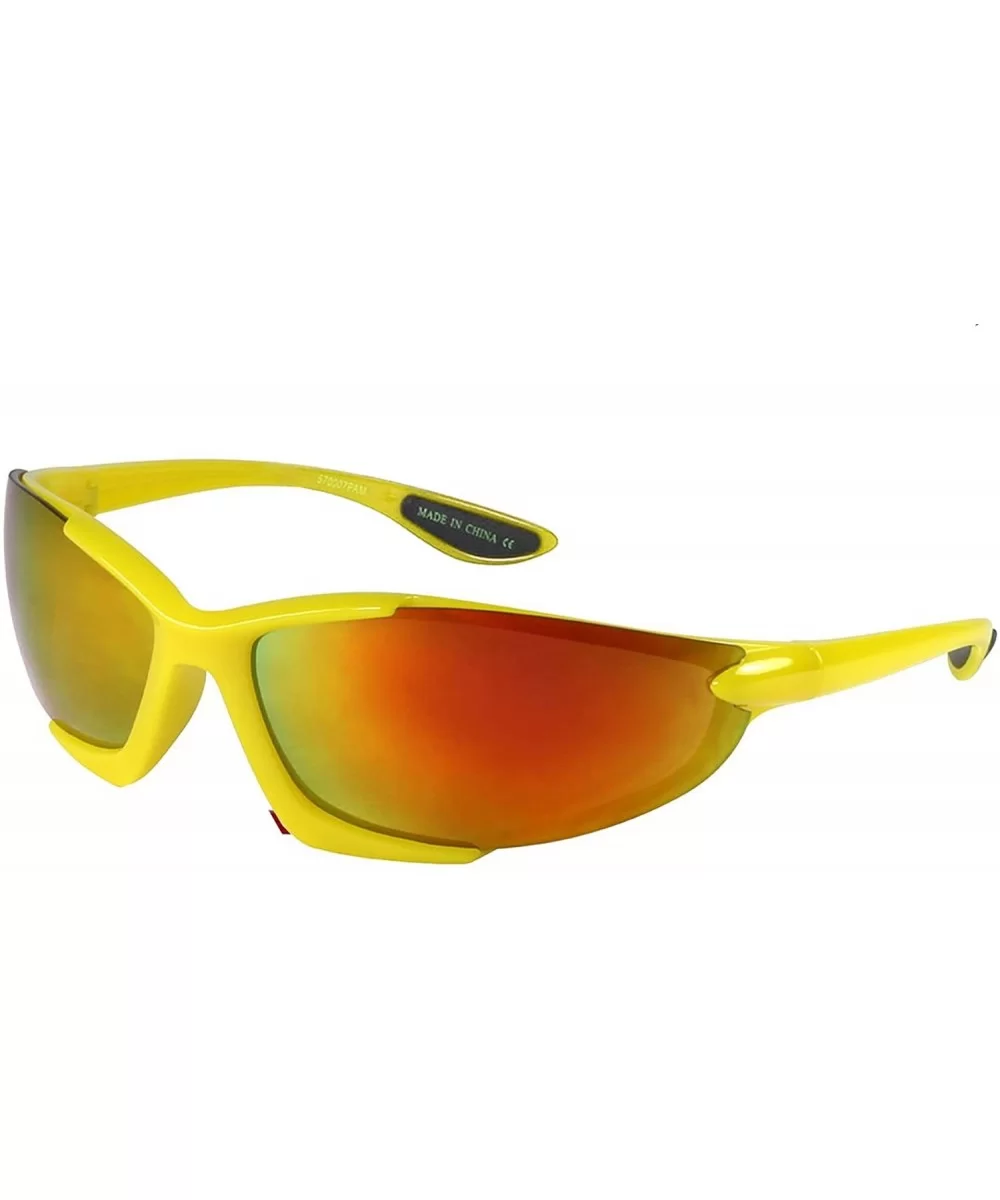 Sports Sunglasses with Color Mirrored Lens 570007PAM-REV - Yellow - C51239OZT9H $14.55 Sport