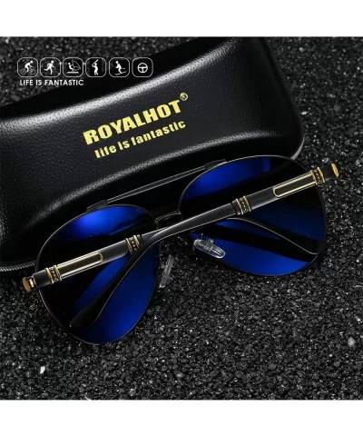 Polarized Oval Sunglasses for Mens Driving Fishing Blue lens UV 400 Protection Alloy Black Frame - Red - CW18AUSI4M5 $21.27 S...